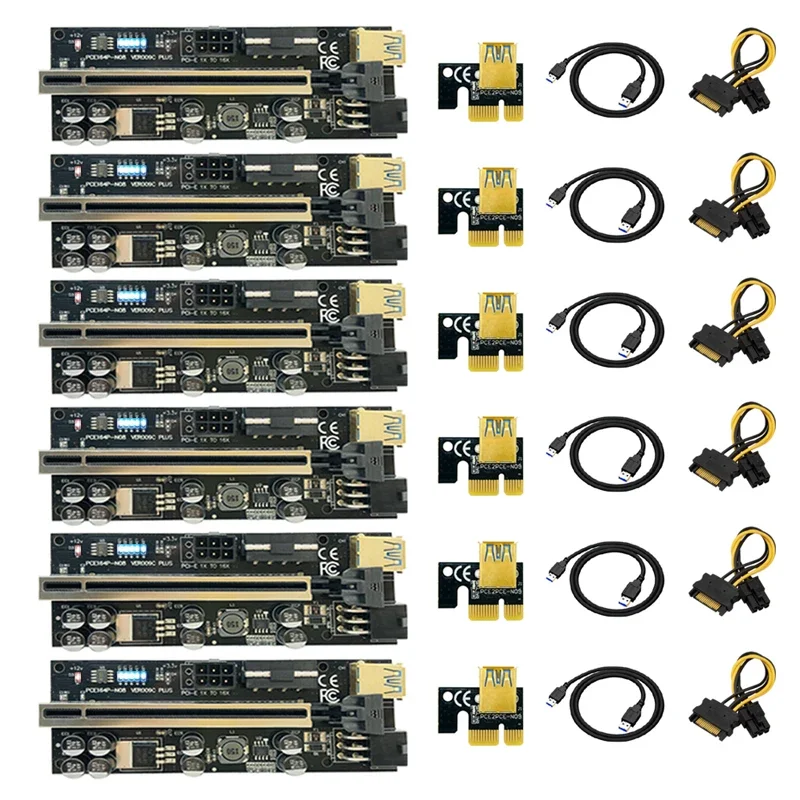 6 SZTUK PCIE Riser do karty graficznej Przedłużacz USB 3.0 Adapter Cabo Riser PCI Express X16 VER009C Riser do wydobywania bitcoinów