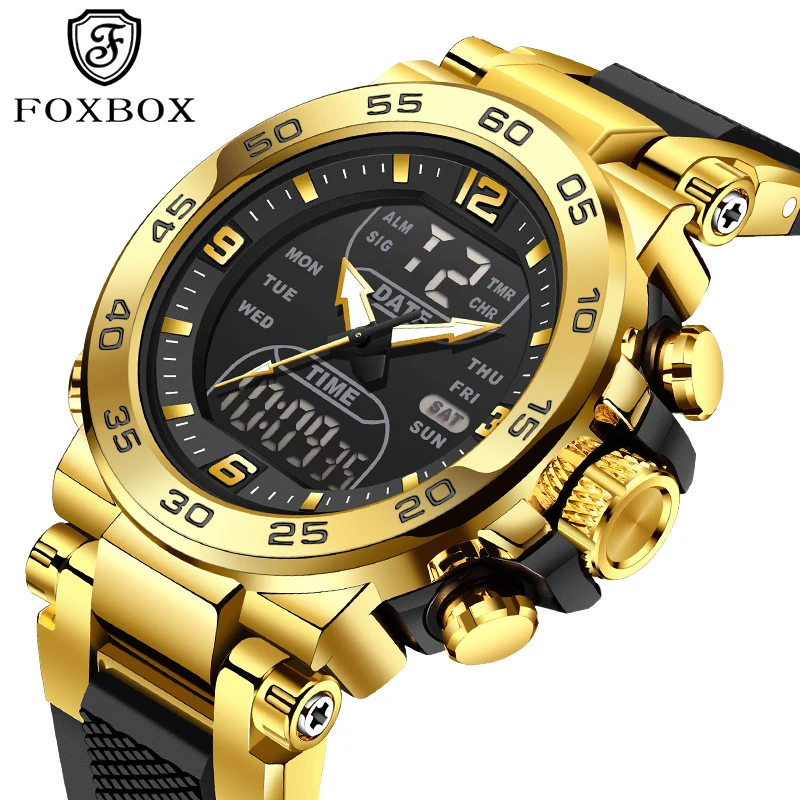 

FOXBOX 2025 TOP часы мужские светящиеся военные спортивные двойные водонепроницаемые часы с датой и неделей кварцевые наручные часы relogios masculino + коробка
