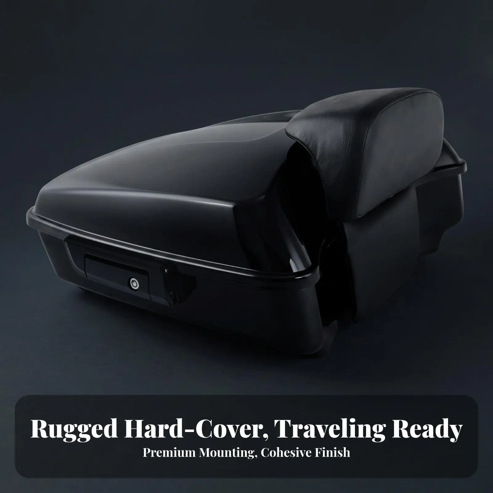 Impact Resistant Motorcycle Trunk with Padded Passenger Backrest and Latch Lock for Bobber Traveling Style Bike Storage