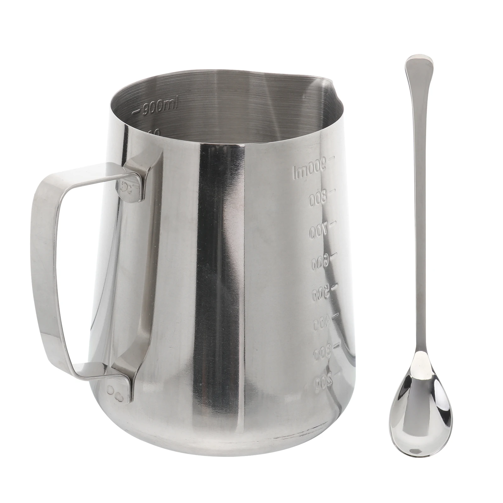 

Stainless Steel Measuring Cup 900ml Capacity Inner Outer Scale Coffee Cream Frothing Pitcher Spoon Set Large Size Practical