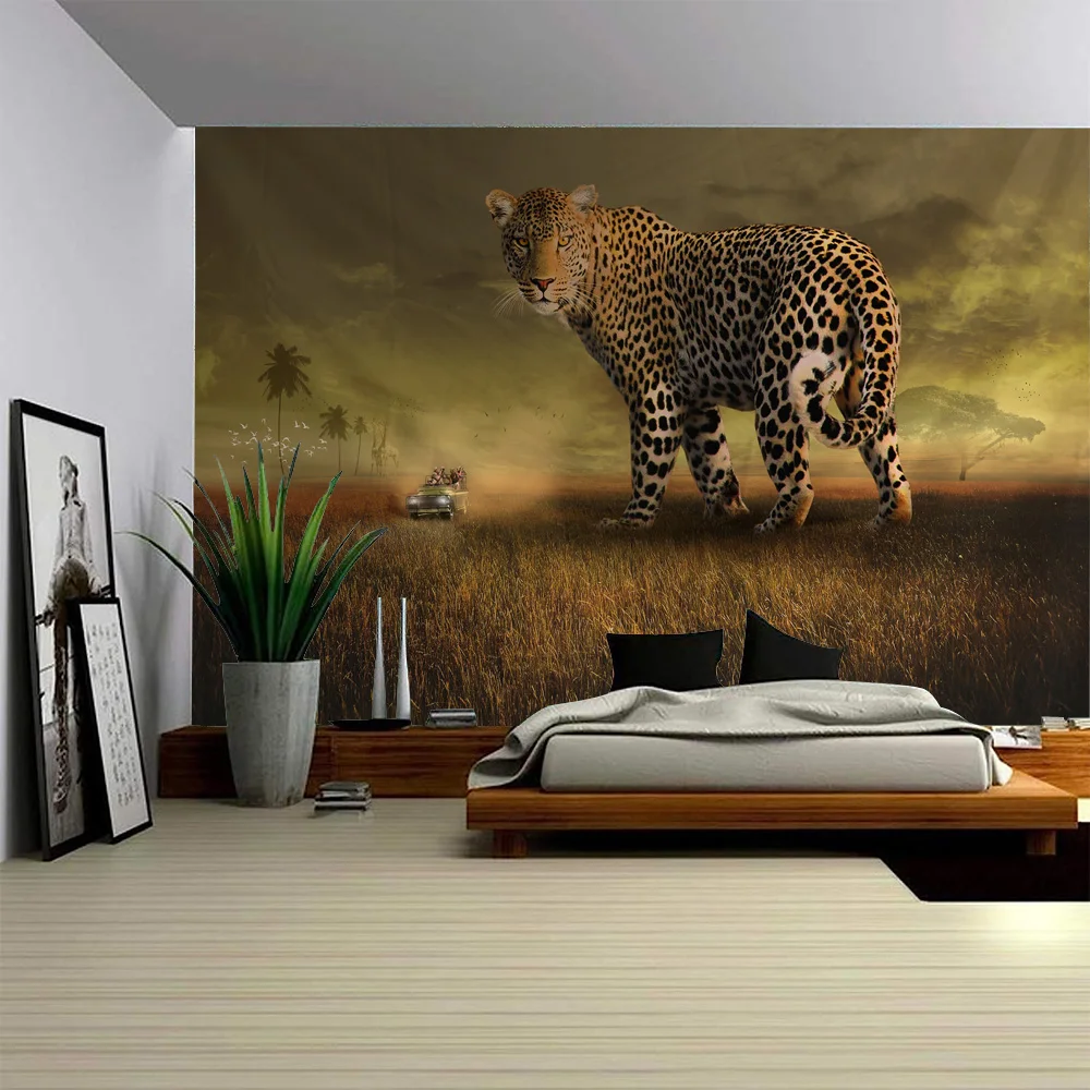 

3D window tiger tapestry animal wall hanging lion elephant cartoon aesthetic room bedroom home decoration hippie wall decoration