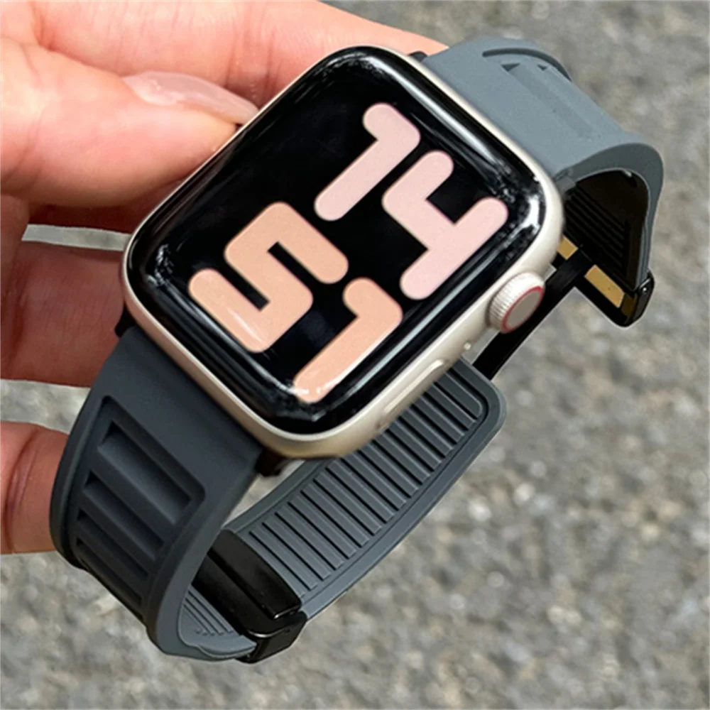 Outdoor  Soft Silicone Sports Band For Apple Watch 44mm 40 45 41 49 42 38mm Magnetic Buckle For Ultra Series 9 8 SE 7 6 5 4 3