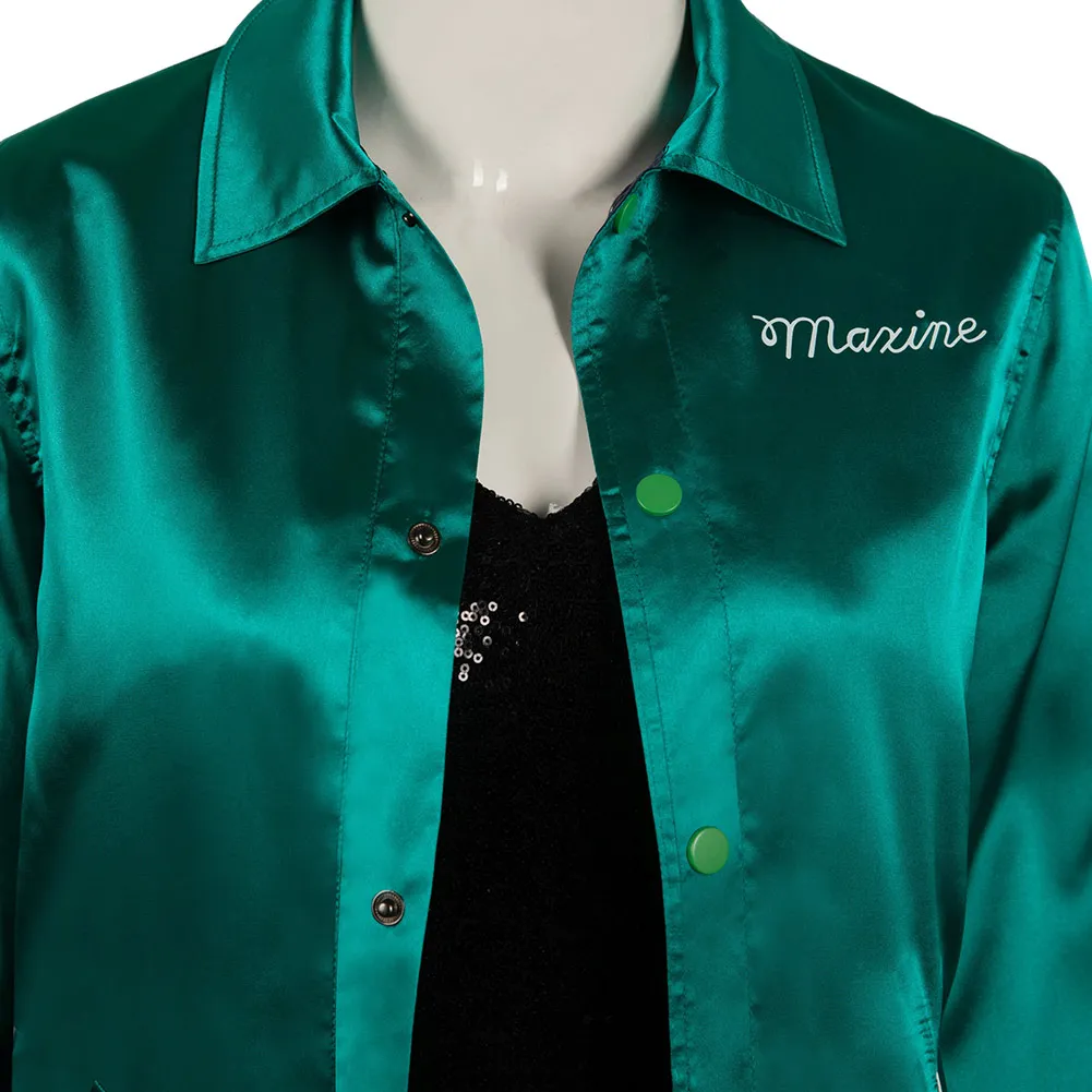 2024 Movie MaXXXine Costume Disguise Maxine Minx Cosplay Fantasy Green Jacket Clothing Adult Women Roleplay Fantasia Outfit