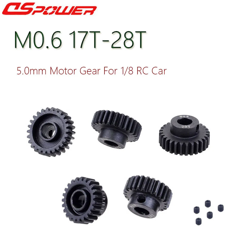 DSPOWER M0.6 5.0mm 17T 18T 19T 20T 21T 22T 23T 24T 25T 26T 27T 28T Set di ingranaggi motore pignone in acciaio per auto RC 1/8