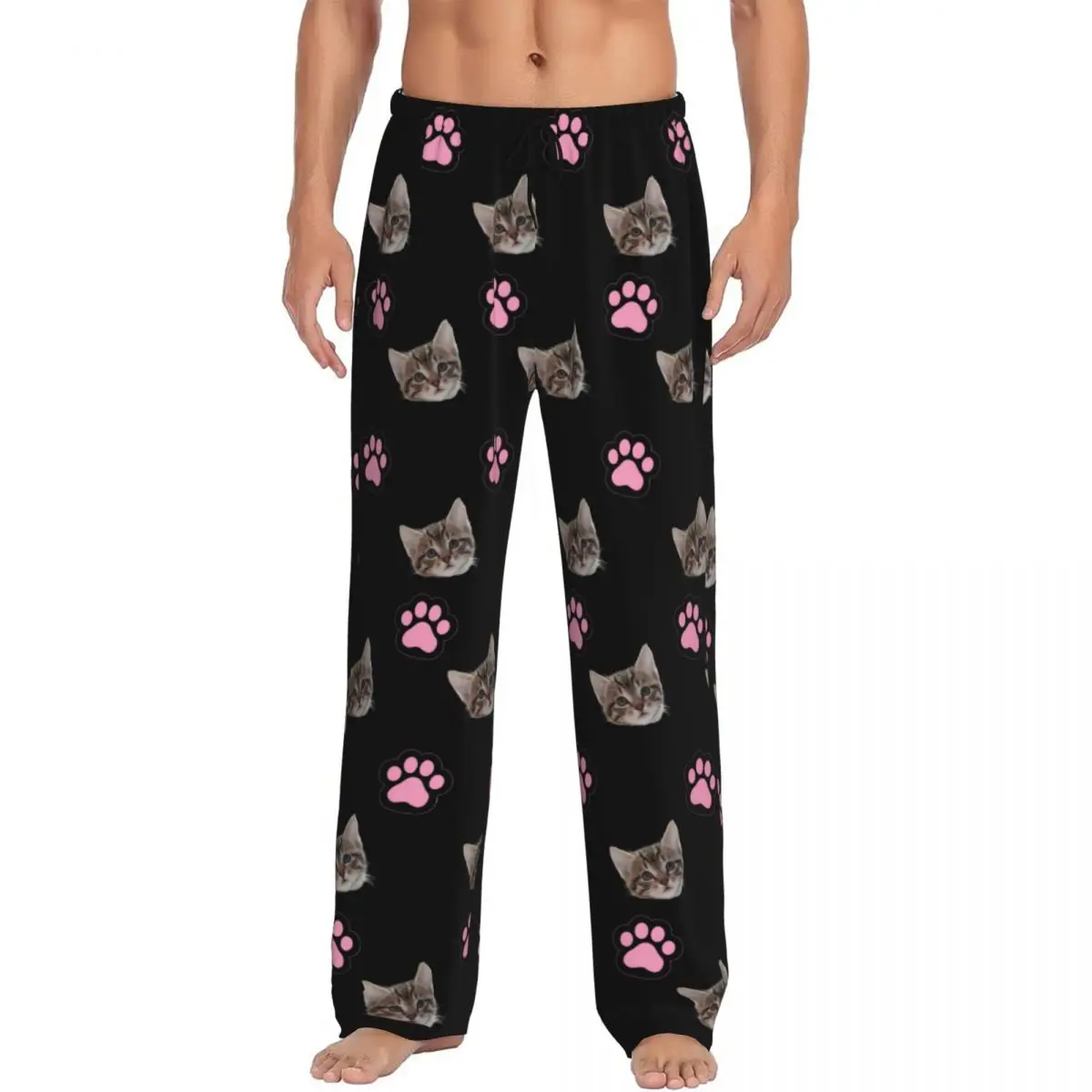 

Custom Personalized Pet Cat Face Pajamas Pajama Pants for Men Sleepwear Lounge Sleep Bottoms Stretch with Pockets