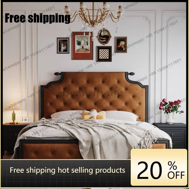 LJY Brown Decoration Double Bed Australia European Floating Storage Double Bed Luxury Style Frame Cama De Casal Furniture For Ho