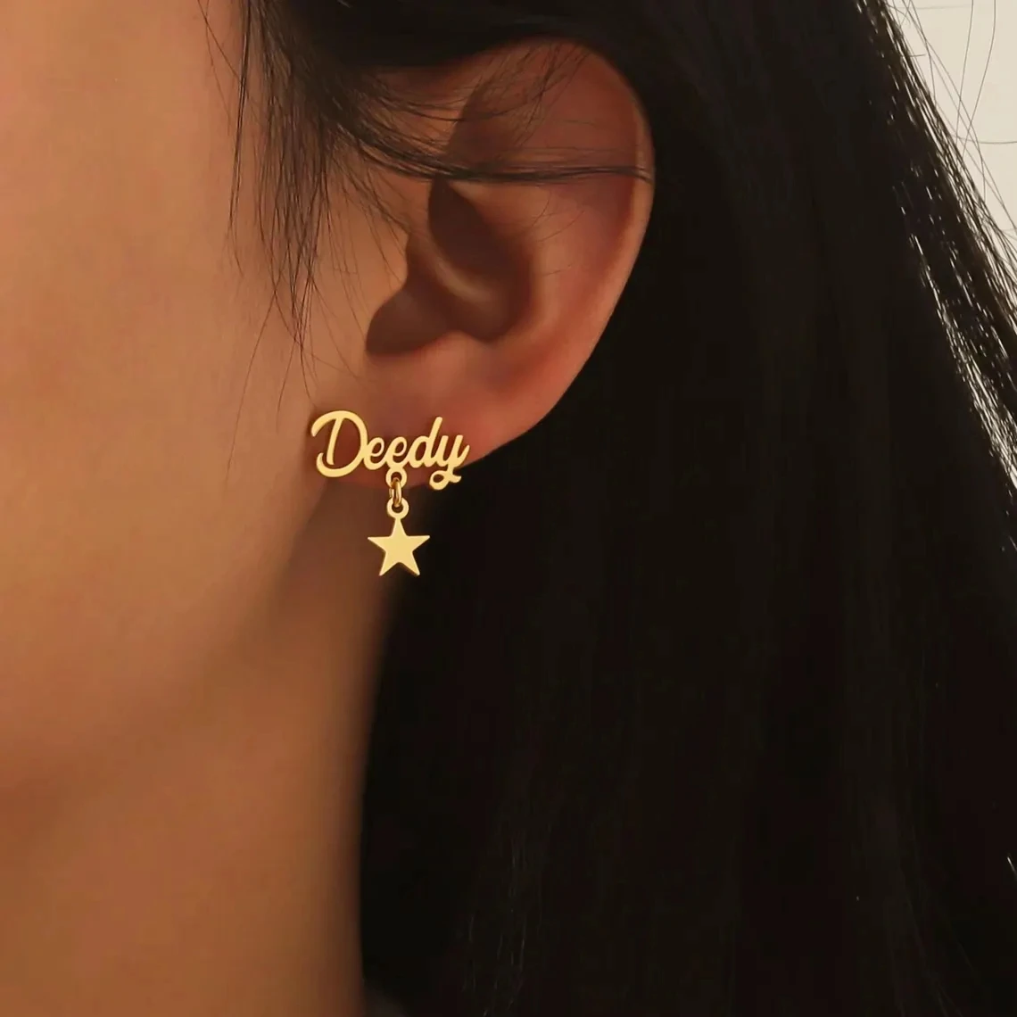 

Customized Name Heart Star Earring Personalized Stud Earrings With Stone For Women Girl Stainless Steel Jewelry Birthday Gift