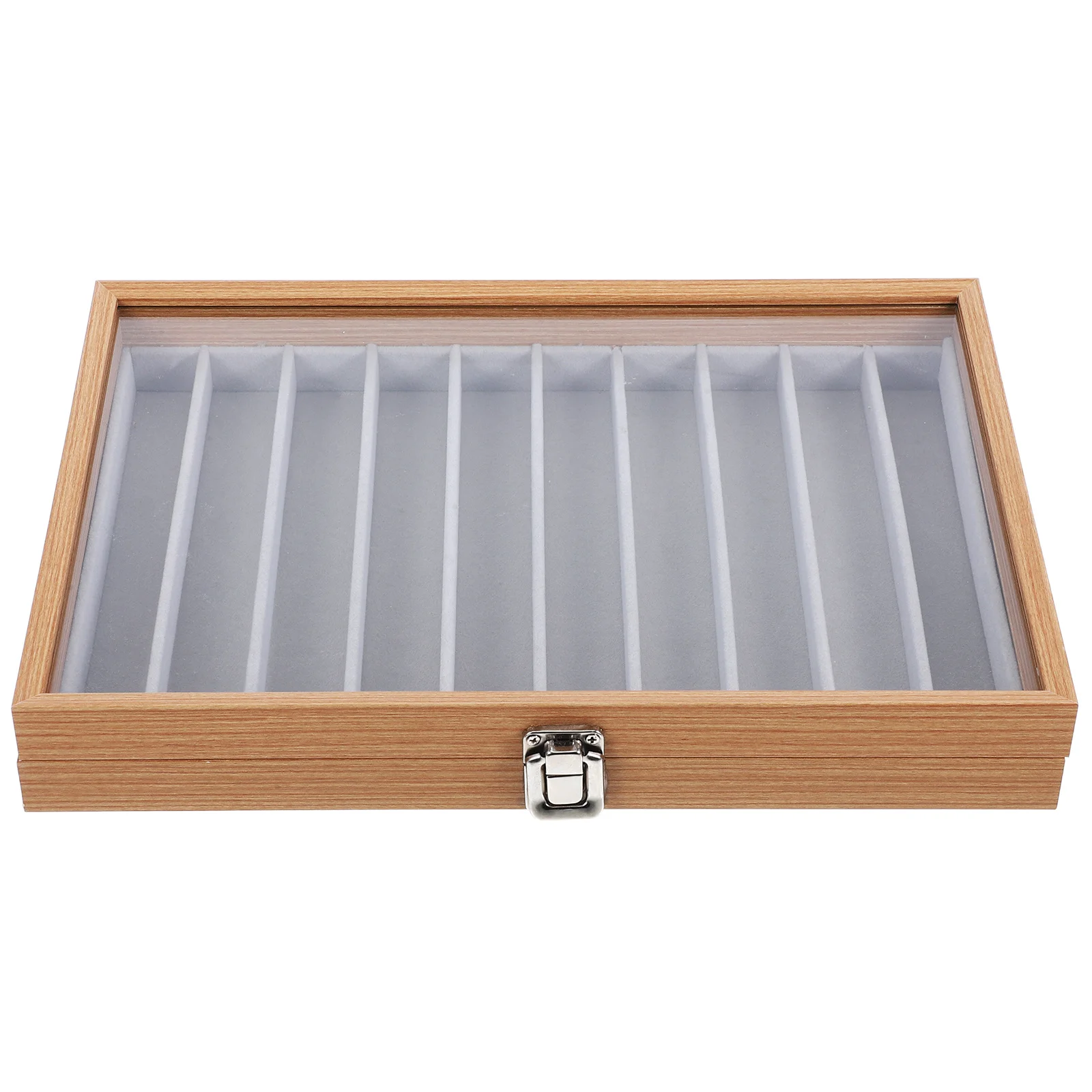 

Деревянный органайзер для ювелирных украшений с прозрачной стеклянной крышкой, пылезащитный, для длинных ожерелий и браслетов, 10 отделений