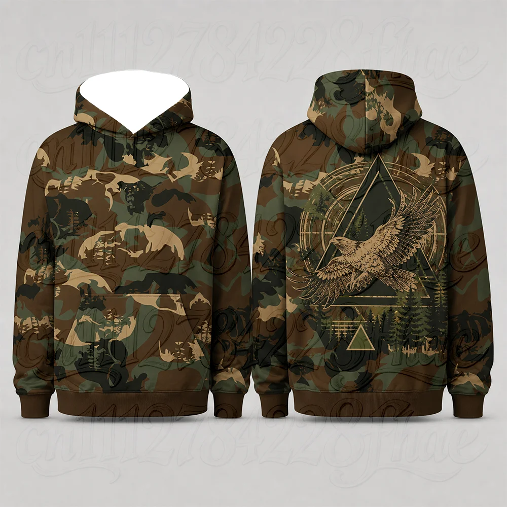 Men's Camouflage Eagle Hoodie Outdoor Hunting Forest Sweatshirt Long Sleeve Geometric Pullover Tops Father's Day Gifts Clothing