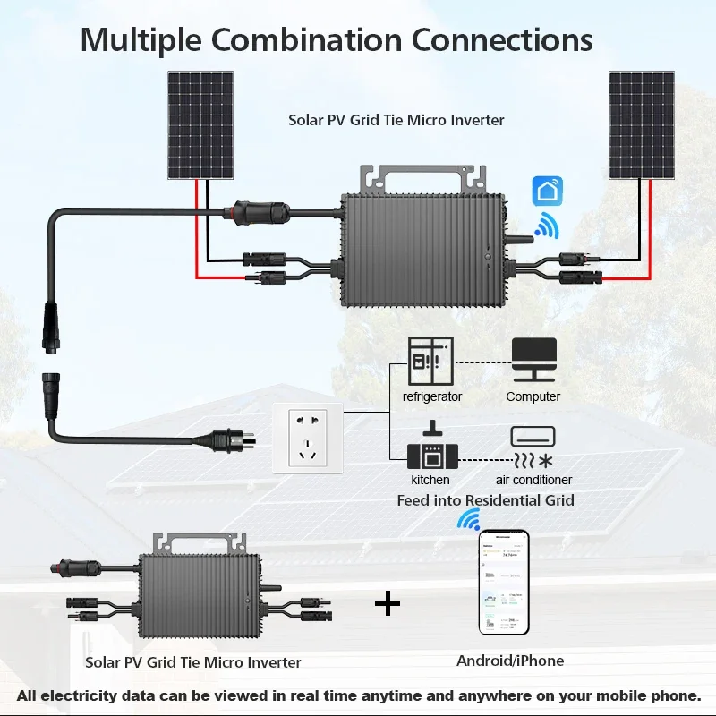 Sukflow MPPT Micro Inverter 800W Solar Grid Tie IP67 Pure Sine Wave Power Inverters with WIFI for Home Garden Outdoor Use