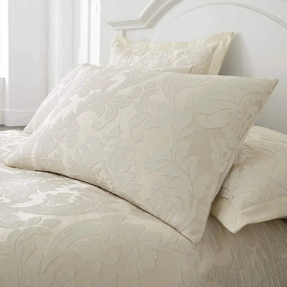 Company Luxury Jacquard Floral Damask Flock Ivory Queen Duvet Cover Bedding Set