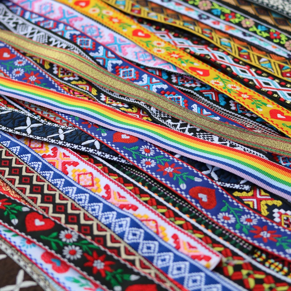 5 Yards 16~25MM 5/8 1 Inch Vintage Ethnic Embroidery Lace Ribbon Boho Trim DIY Clothe Bag Accessories Embroidered Hundred Styles