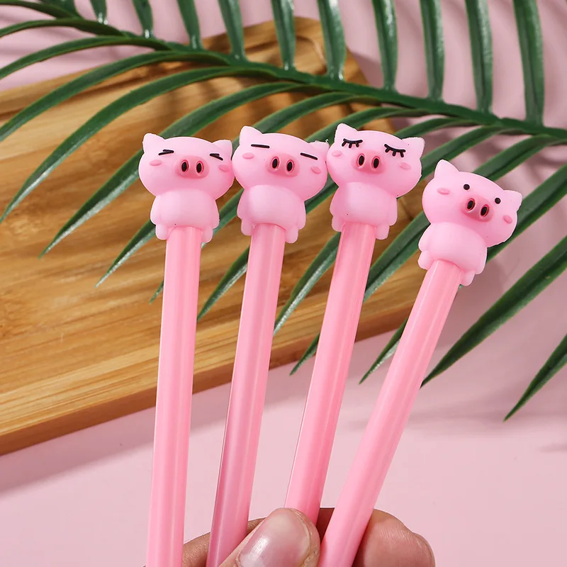 10Pcs/Lots Cute Piggy Creative Gel Pen Cartoon Kawaii Pink Pig 0.5mm Black Ink Pen Office Pink School Supplies Stationery