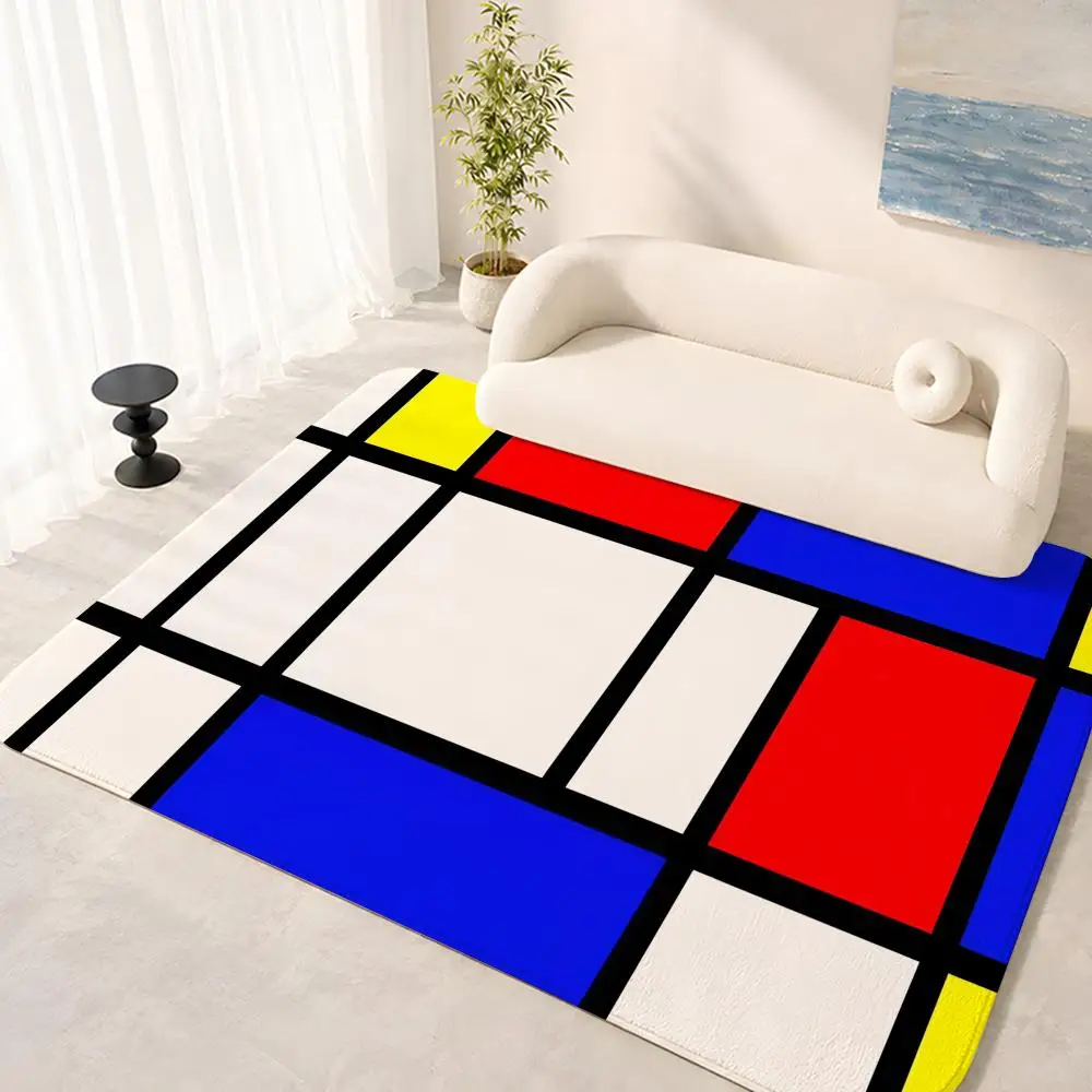 Geometric painter Piet Mondrian Floor Mat Floor Mat Soft Flannel Non-Slip Door  Rug for Living Room