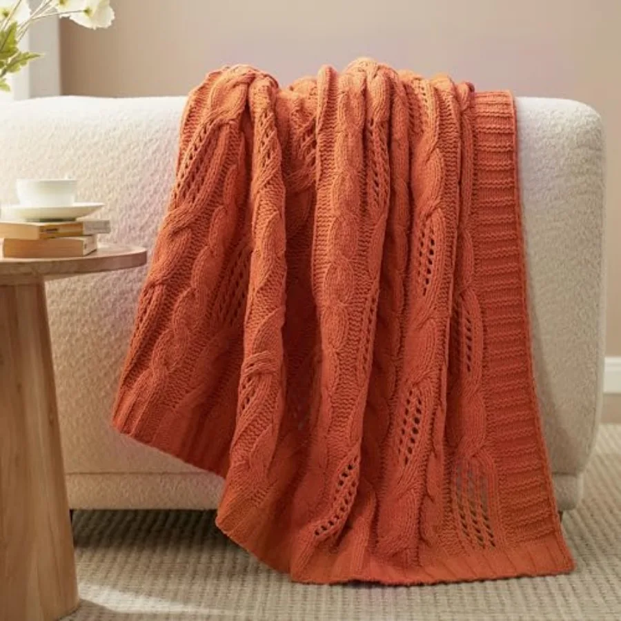 

Chunky Knit Throw Blanket, Dual-Sided Soft Chenille Breathable Cable Knitted Blanket for Couch, Farmhouse Decorative Throw for