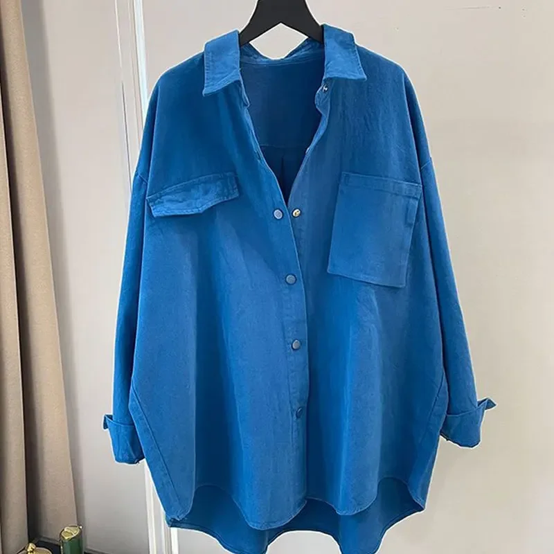 

Solid Turn-down Collar Blouses Buttons Casual Fashion Loose Office Lady Simplicity Spring Autumn Thin Long Sleeve Clothing V350