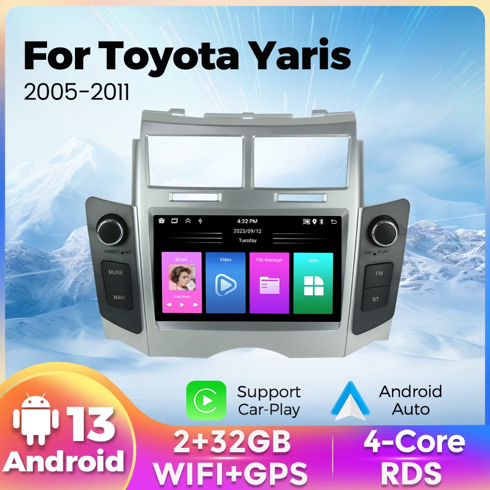 Wireless Carplay Android AUTO Smart Head Unit For Toyota Yaris XP90 Vitz Platz 2005-2011 car radio GPS navigation stereo Player