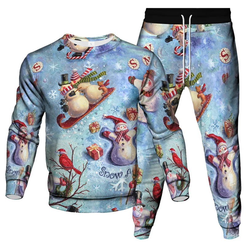 Christmas Clothing Set Spring And Autumn Men Women Fashion 3D Printing Fashion Casual Sportswear Sweatshirt Jogging Pants 2 Sets