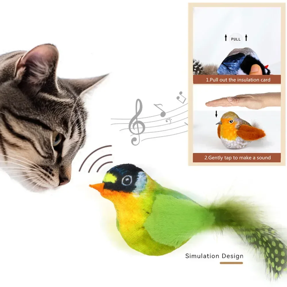 Interactive Cat Toys Hanging Squeaky Simulation Bird Plush Cats Pets Teasing Toys with Feather Catnip Kitten Chirping Bird Toy