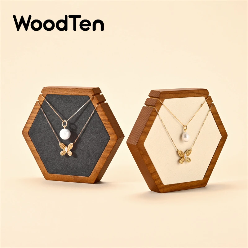 WoodTen Hexagonal Necklace Stand Wooden Jewelry Necklace Display Props Jewelry Organizer Frame Counter Window Necklace Holder