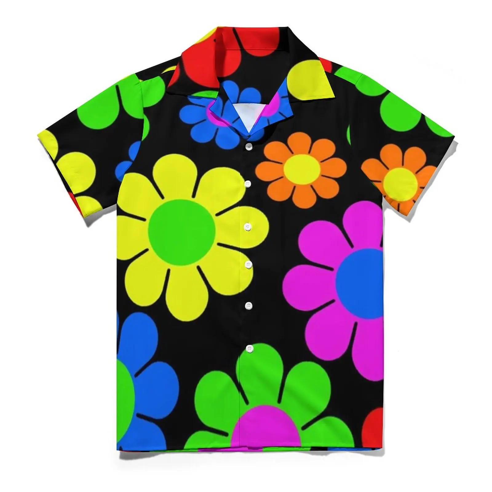 Hippy Flower Power Casual Shirts Daisy Spring Pattern Vacation Shirt Summer Fashion Blouses Man Pattern Big Size 3XL 4XL