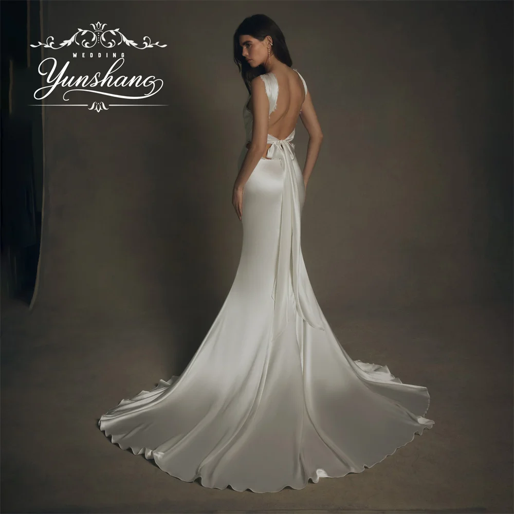 YunShang Customized Lace Mermaid Wedding Dress Backless Spaghetti Strap Embroidery 2025 Elegant Vintage Sweep Train Floor Length