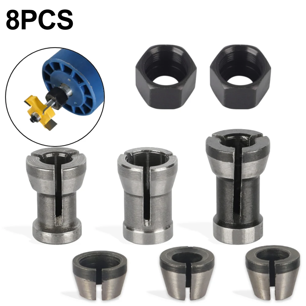 6/8 Stück 6mm 6,35mm 8mm Fräser-Spannzangenadapter Spannzangenfutter für Gravur- und Trimmmaschinen Elektrische Oberfräsen-Zubehörteile