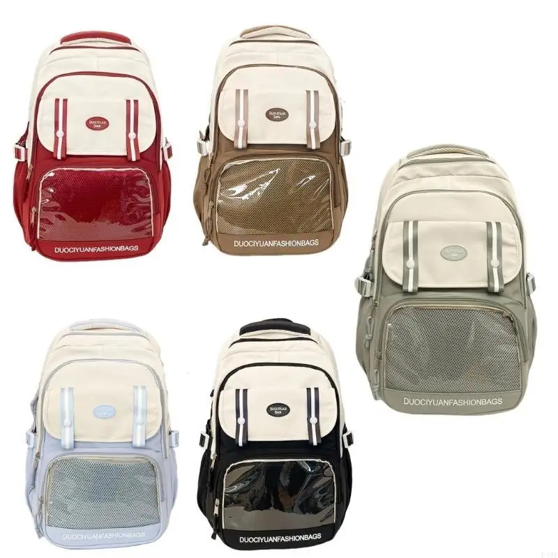

F19F Women Pin Display Clear Pocket Large Backpack Japanese School Bag Itabag