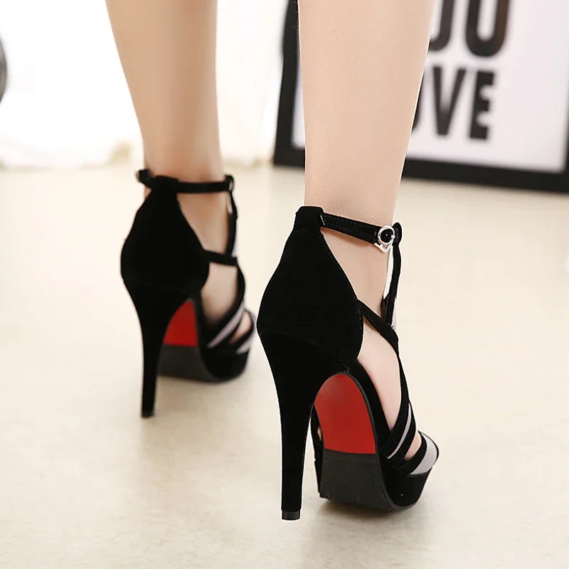 Women Platform High Heels Open Toe Sandals Ankle Strap Buckle Shoes Sexy Banquet Nightclub Party Dress Shoes