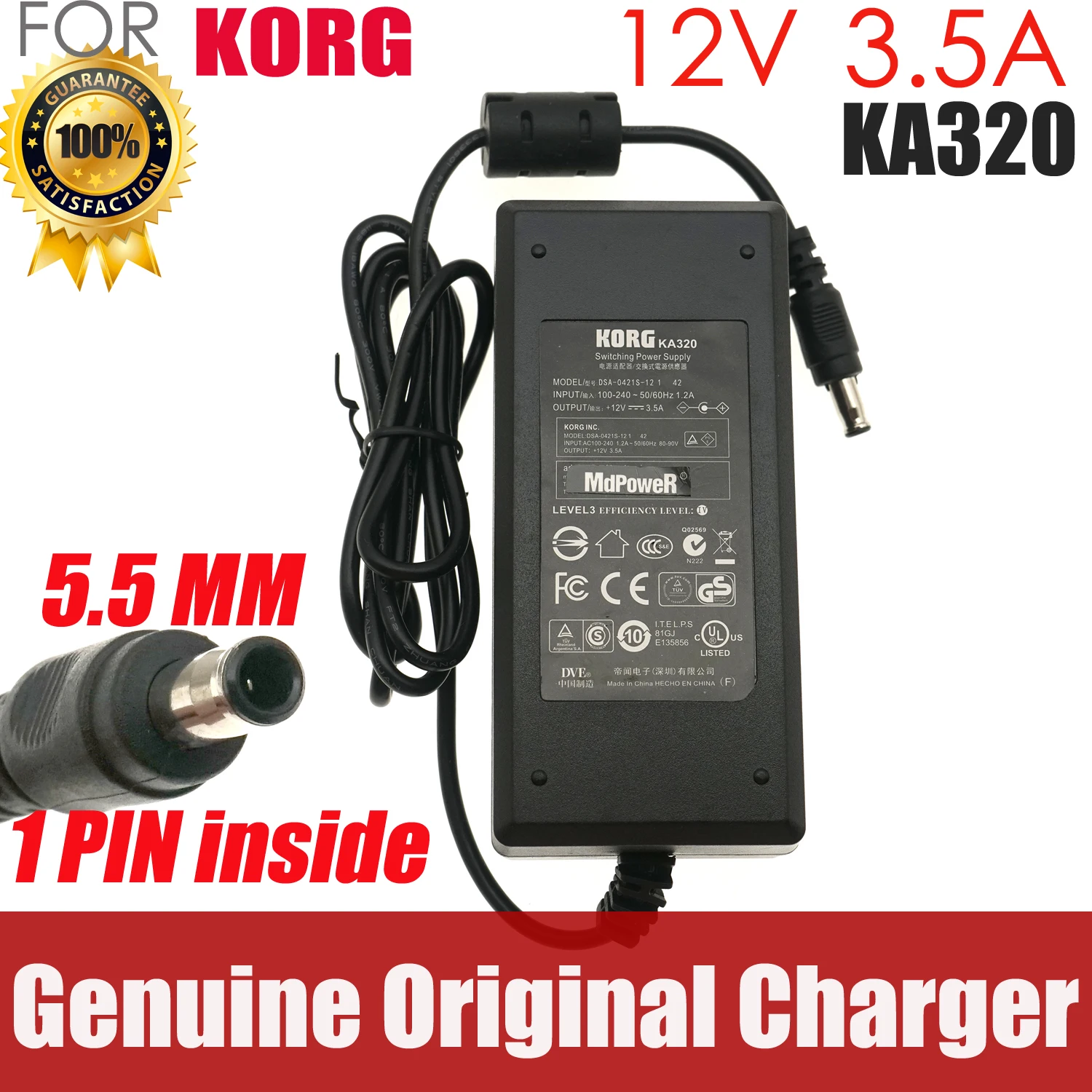 Original DSA-0421S-12 1 AC  Adapter 12V 3.5A Charger For KORG KA320 KS-320 KS-520  PA50 SP250 LP350 12V Switching Power Supply