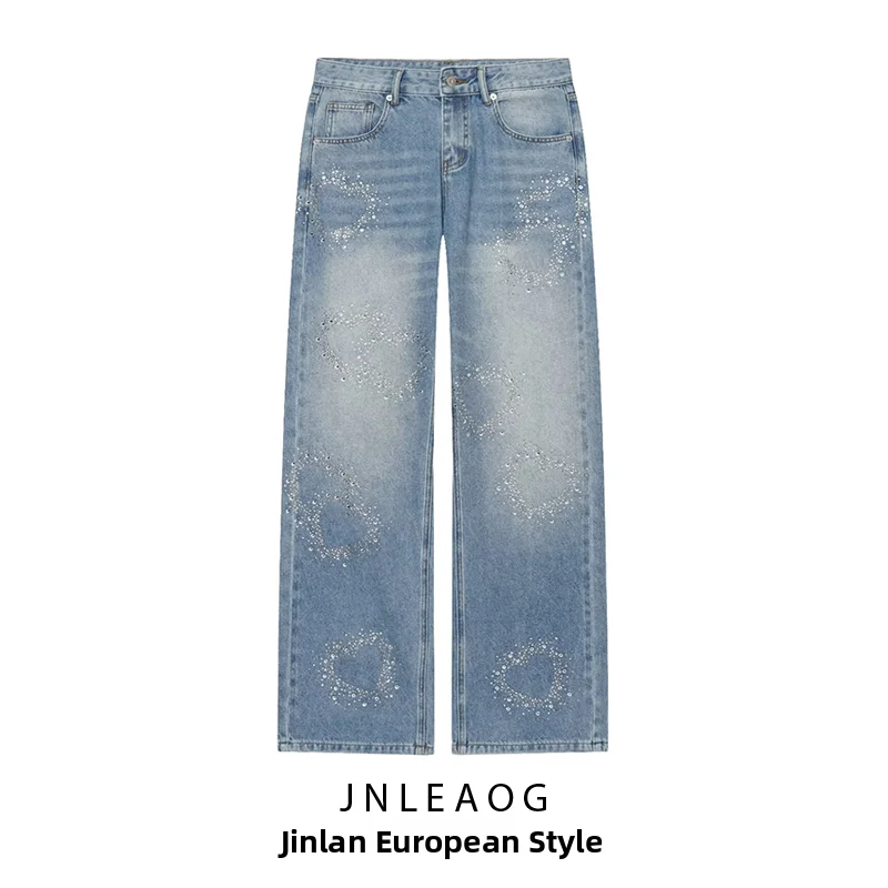 JNLEAOG Low Waist Shiny Sequin Denim Jeans Women's Fashion Versatile Summer New Arrival French Style Standard Fit Polyester