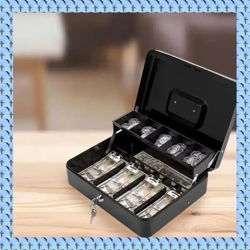 

NOCM Metal Cash Box Withlock Portable Home Safe Withkey Capacity Withmultiple Compartments C