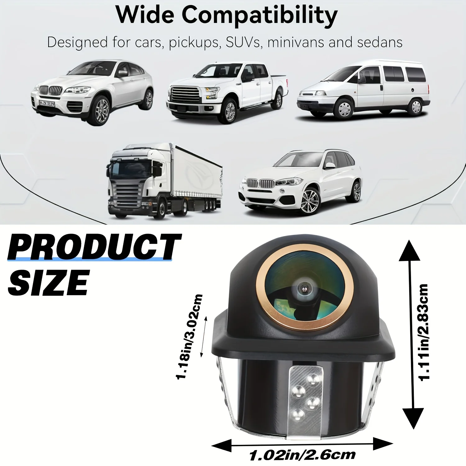 Backup Camera - 1080P Fisheye with Dynamic Parking Lines, Wide-Angle Rear View for SUVs, Trucks, RVs