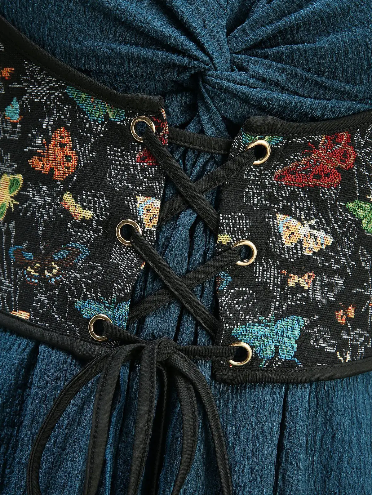 ROSEGAL Plus Size Casual Diepgroene Jurk Vrouwen Koude Schouder Pofmouwen Geborduurd Lace Up Corset Getextureerde 2-in-1 Jurken