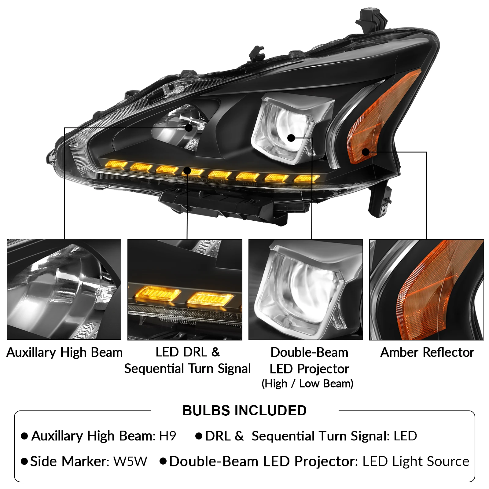 Quality Primacy Headlight Assembly Modified Day Light for 2013-2015 Nissan Altima  260603TA9A 260103TA9A-1