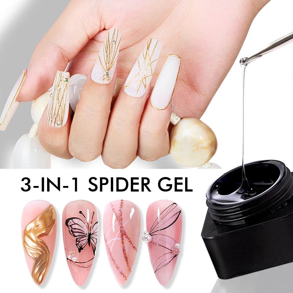 CHUNSHU 5ML No Wipe Clear Spider Nail Gel Semi-solid No Sticky Layer Drawing Liner Painting Nail Gel Magic Powder Manicure Tools