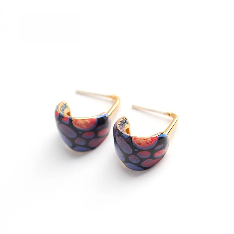 Sumni Vintage Artistic Color Print Earrings 925 Silver 18K Gold Plated Women's Fashion Jewelry  out Winter Collection