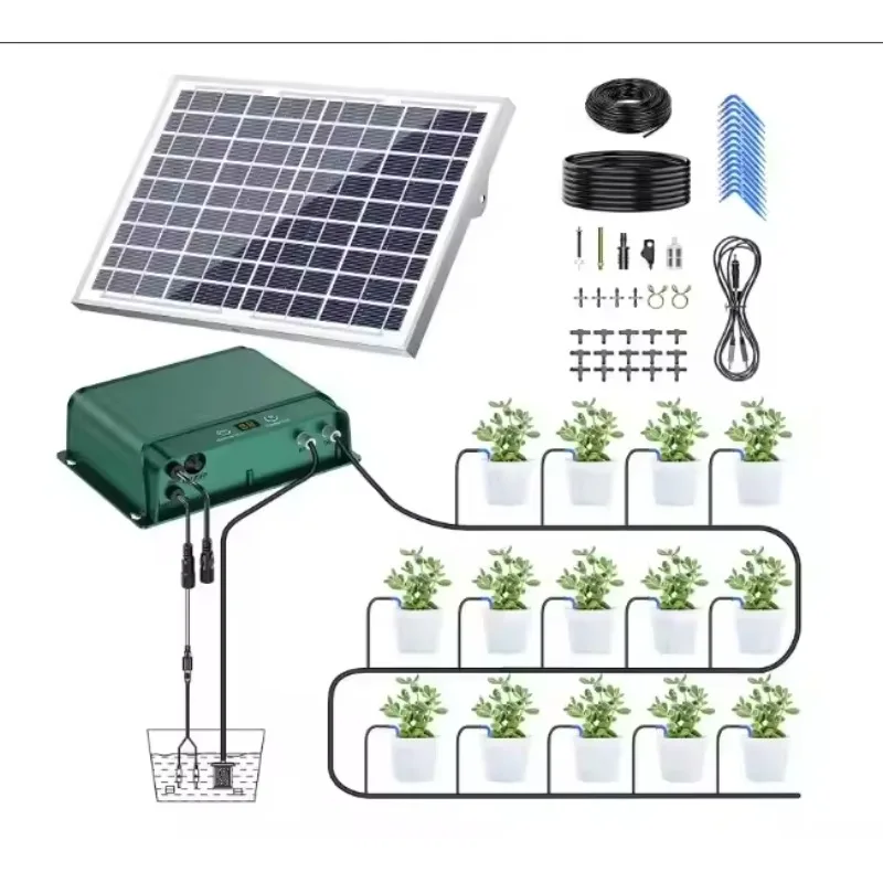 

Solar Powered Automatic Watering System 164 Feet Micro Drip Irrigation 2L Flow Vacation Plant Care Indoor Outdoor Garden
