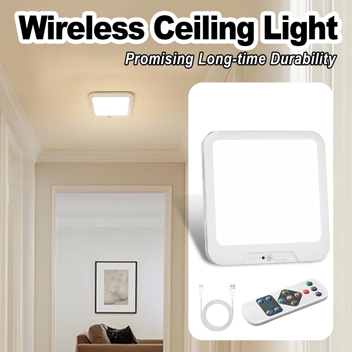 

Motion Sensor Led Ceiling Light Lamp With Wireless Modern Chandelier Indoor Lighting Dimmable Square Shape Remote Controller For