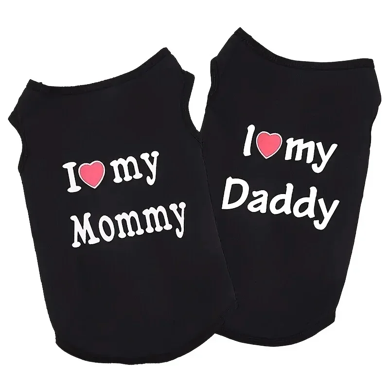 Pet Couple Clothes I Love My Daddy / Mom Puppy Tank Top Summer Sleeveless T-Shirt for Small Dogs Cute Pet Outfit view 2