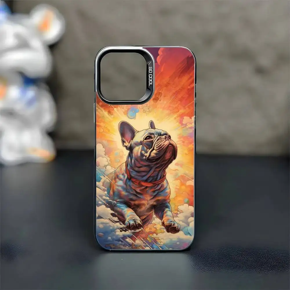 Capa de telefone bulldog francês dos desenhos animados para iphone17,16,15,14,13,12,11 plus, pro max preto fosco capa à prova de choque