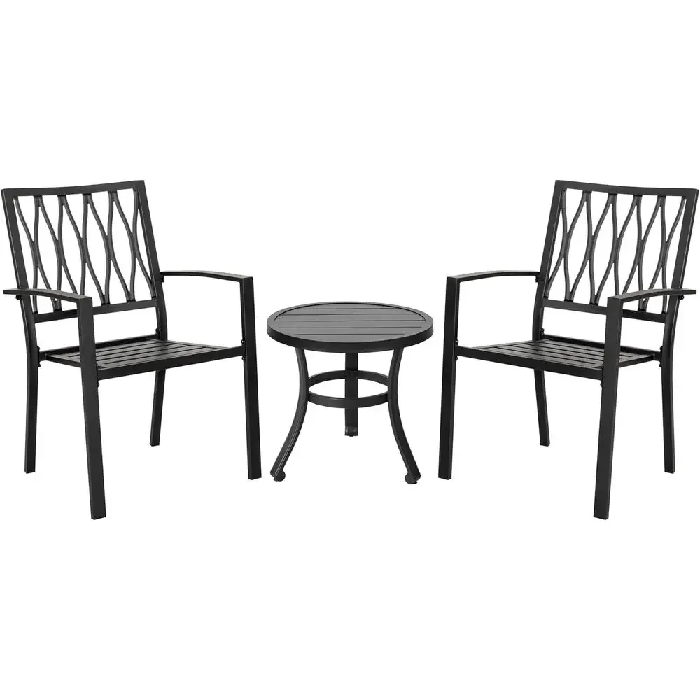 Outdoor Bistro Set: 3-Piece Patio Table and Chairs with Umbrella Hole for Backyard, Balcony, or Front Porch - Black