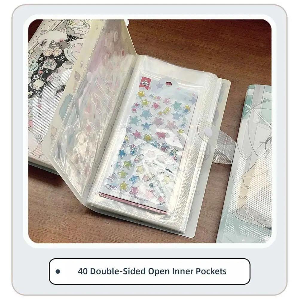 A5 Stickers Storage Booklet Button Type with 40pcs Inner Pages Manicure Sticker Folder Large Capacity Exhibition Photo Album