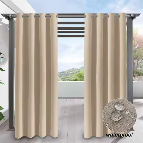 1pc Waterproof and Sunproof Outdoor Curtains for Gazebo, Patio and Deck, Blackout Curtains, Summer Curtains