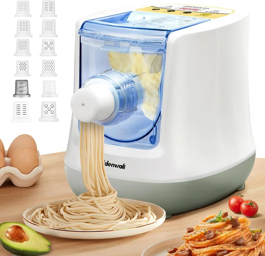 CGOLDENWALL Automática Máquina de Pasta Eléctrica, Control Digital con 12 Discos de Forma para Fideos Caseros, Espaguetis, Fettu