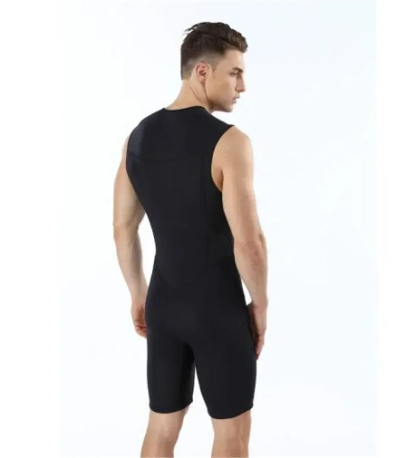 Mens 2mm sleeveless wetsuit Vest one-piece Diving Snorkling Suit Swimsuit Back Zipper Warm