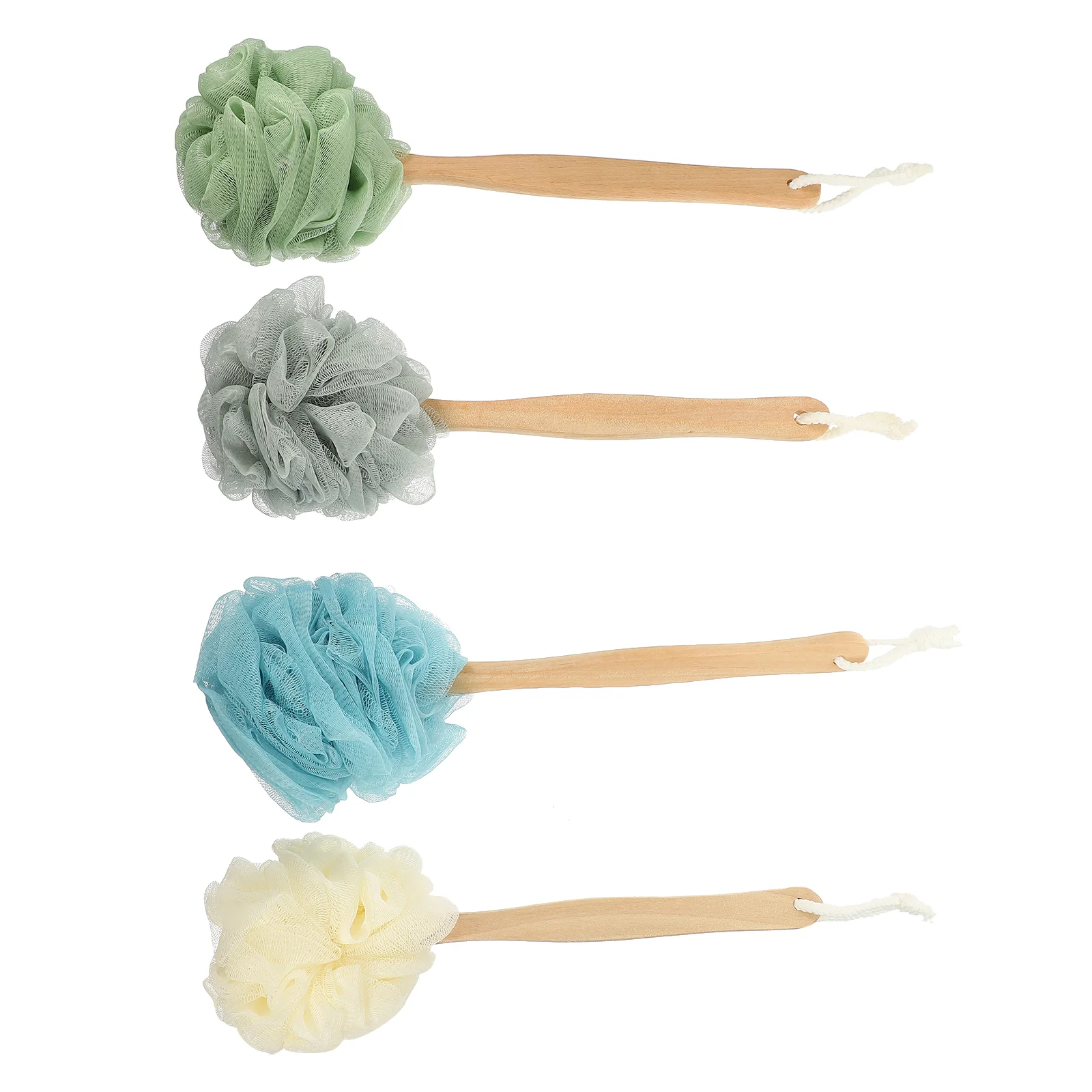 

4 Pcs Long Handle Bath Ball Sponges Scrubber Accessories Brush Shower Nylon Scrubbing Back Wooden Bathing Body