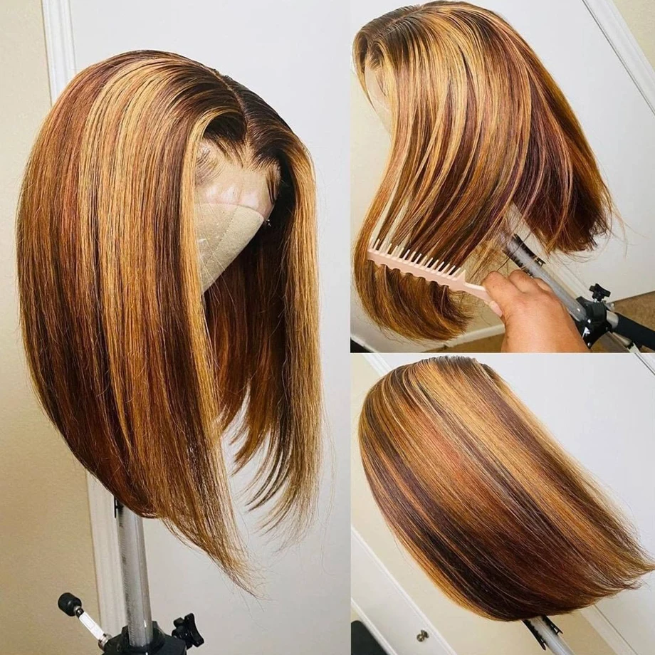 باروكات شعر بشري بدون أصماغ جاهزة لارتداء الشعر المستعار 5X5 عالي الدقة باروكات برباط لإغلاق الشعر المستعار أومبير باروكات مستقيمة باروكات قصيرة للنساء