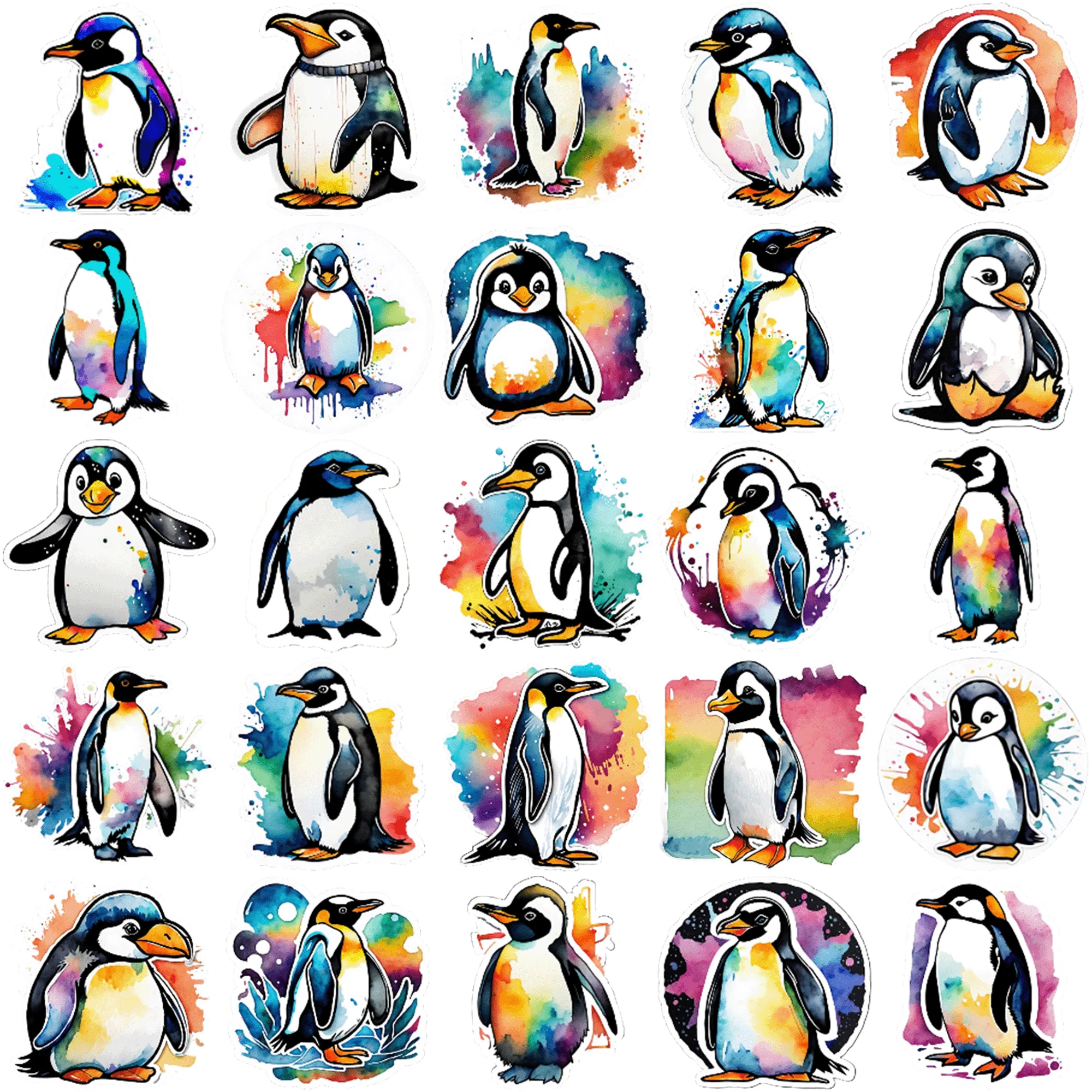 

50 pieces watercolor penguin graffiti stickers Vibrant sand Creative 50 Pieces of Cartoon Sticker