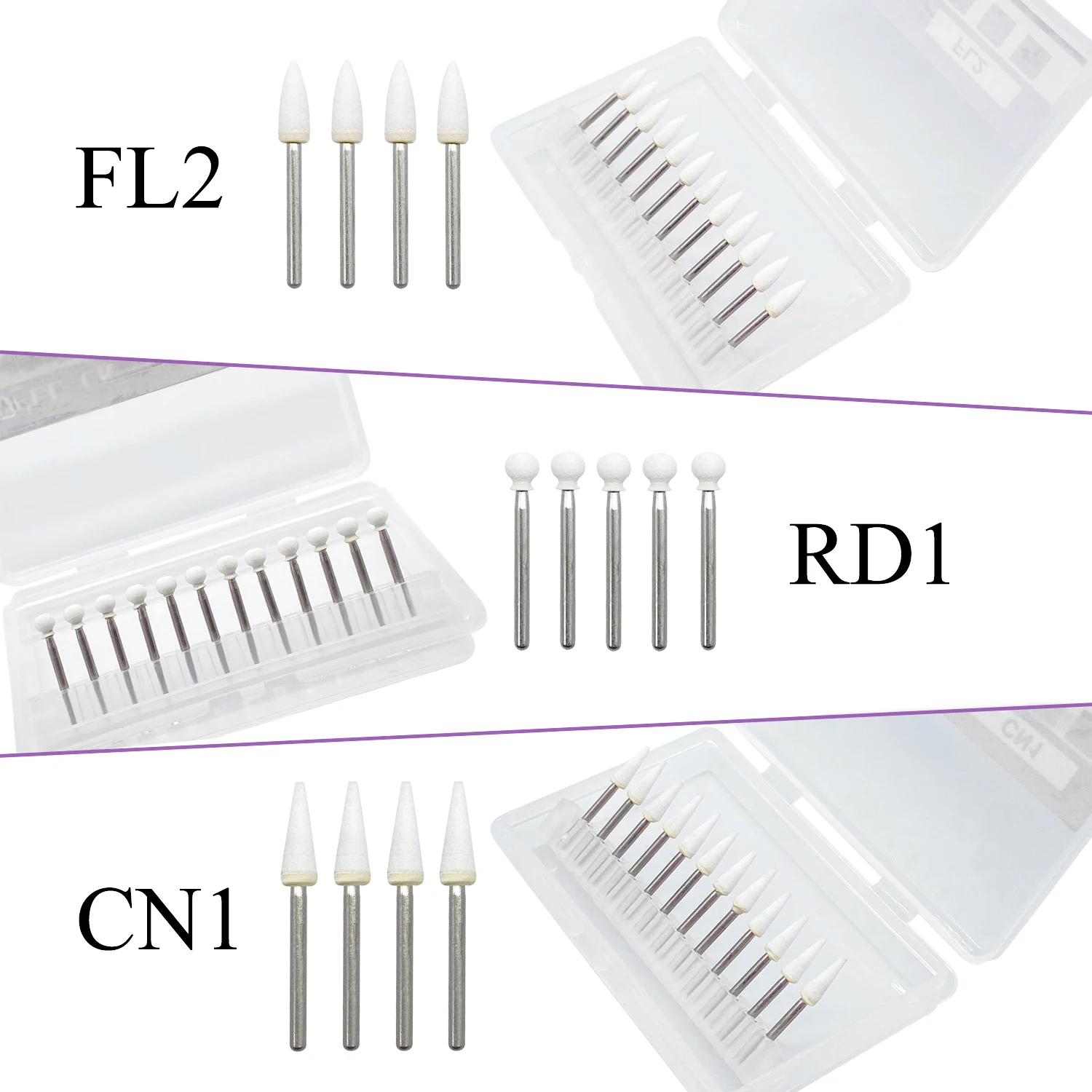 Polissage et finition de laboratoire dentaire, fraises à pointe de conversion FG, matériel dentaire FG, pierre blanche montée, tige de 1.6mm, 12